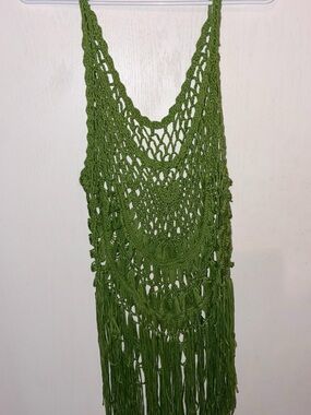 Handmade Olive Green Crochet Fringe top